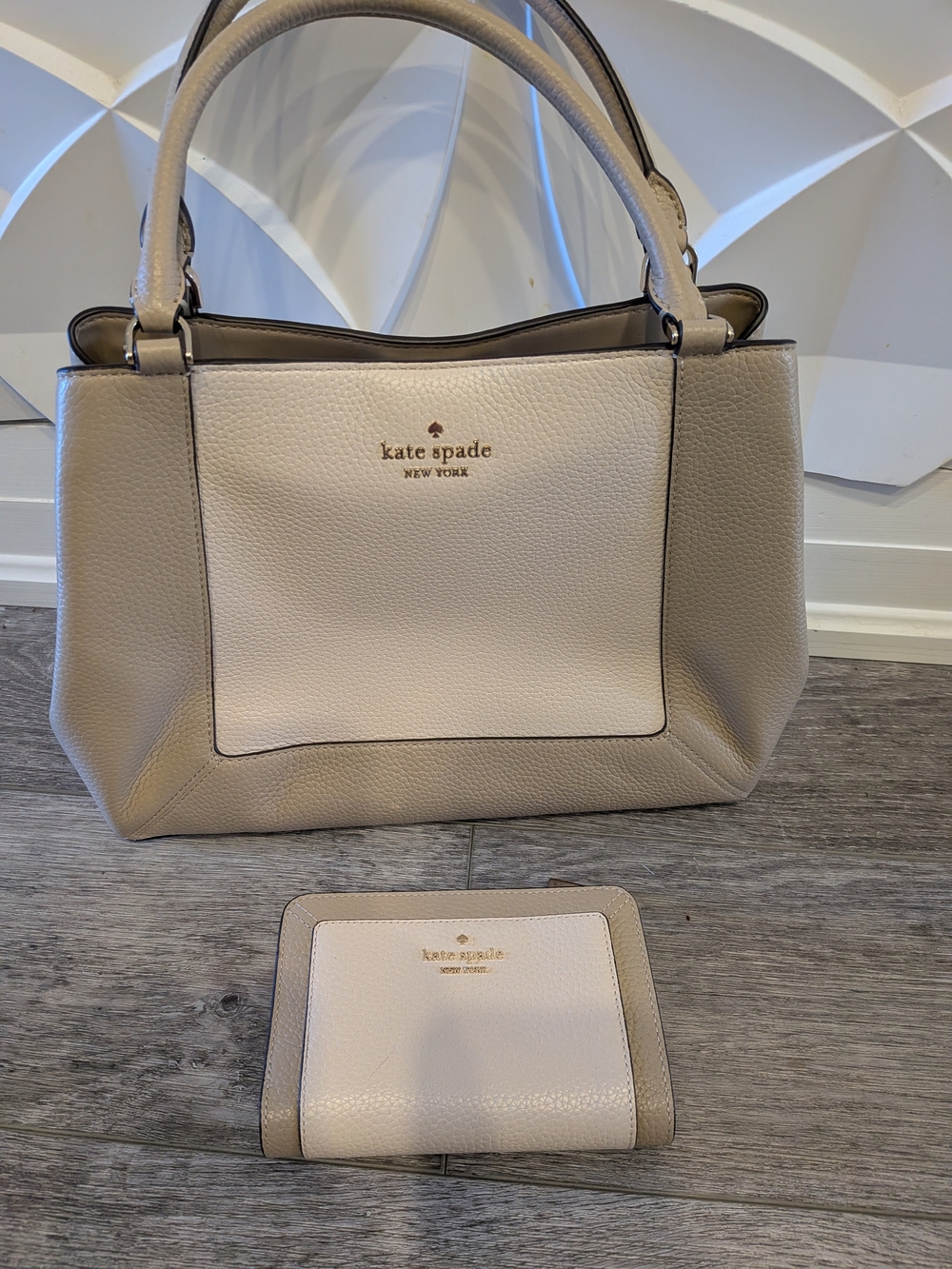 kate spade Two-Tone Beige & Cream Leather Tote with Matching Wallet